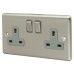 Eurolite Enhance Decorative 13A 2 Gang Double Pole Switched Socket - Satin Steel with Grey Inserts 