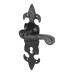 Olde Forge Antique Black Iron Scroll Keyhole Lock Door Handle - Fleur de Lys Range - 210 x 56mm