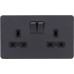 Knightsbridge 13A 2 Gang Screwless Flat Plate Switched DP Socket - Anthracite Grey/Black Inserts