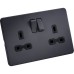Knightsbridge 13A 2 Gang Screwless Flat Plate Switched DP Socket - Anthracite Grey/Black Inserts