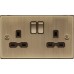 Knightsbridge 13A 2 Gang Switched Double Pole Socket - Antique Brass with Black Insert 