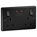 Knightsbridge 13A 2 Gang Round Edge Type A/C 65W Fastcharge USB Socket with 2 x USB - Matt Black