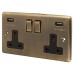 Eurolite Enhance Decorative 13A 2 Gang USB Socket with 2 x USB - 3.1A - Antique Brass/Black Inserts