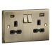 Knightsbridge 13A 2 Gang Type A/C USB Socket with 2 x USB - 4A - Antique Brass/Black
