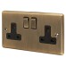 Eurolite Enhance Decorative 13A 2 Gang DP Switched Socket - Antique Brass with Black Inserts 
