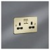 Knightsbridge 13A 2 Gang Switched Socket with Twin Earths - Brushed Brass with Black Insert