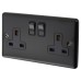 Eurolite Enhance Decorative 13A 2 Gang Double Pole Switched Socket - Matt Black with Black Inserts 