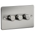 Knightsbridge 5-150W 3 Gang 2 Way Push On/Off Rotary Flat Intelligent LED Dimmer - Brushed Chrome