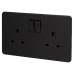 Knightsbridge 13A 2 Gang Screwless Flat Plate Switched DP Socket - Matt Black with Black Insert