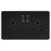 Knightsbridge 13A 2 Gang Screwless Flat Plate Switched DP Socket - Matt Black with Black Insert