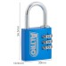 Exel 3 Dial Combination Padlock - 30mm Body - 21.5 x 16mm Shackle - Keyed to Differ - Blue