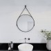 Croydex Flexi-Fix Bathroom Mirror with Leather Effect Hanging Strap - Round - 600 x 32mm - Black 
