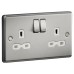 Knightsbridge 13A 2 Gang DP Switched Socket with Twin Earths - Brushed Chrome with White Insert