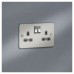 Knightsbridge 13A 2 Gang DP Switched Socket with Twin Earths - Brushed Chrome with Grey Insert