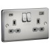 Knightsbridge 13A 2 Gang Round Edge Type A/C USB Socket with 2 x USB - 4A - Brushed Chrome/Grey