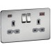 Knightsbridge 13A 2 Gang Type A/C 45W Fastcharge USB Socket with 2 x USB - Brushed Chrome/Grey