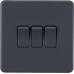 Knightsbridge 10AX 3 Gang Screwless Flat Plate Light Switch - Anthracite Grey 