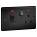 Knightsbridge 45A Round Edge DP Cooker Switch & 13A Socket with Neons - Matt Black/Black Insert