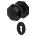 Olde Forge Octagonal Mortice/Rim Door Knob with Escutcheon - 59mm Rose Diameter - Antique Black Iron