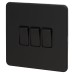 Knightsbridge 10AX 3 Gang 2 Way Screwless Light Switch - Matt Black with Black Rocker