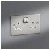 Knightsbridge 13A 2 Gang DP Switched Socket with Twin Earths - Brushed Chrome with White Insert