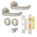 Medium Duty Euro Lock Door Handle on Rose Fire Door Kit & Dorgard Holder - Stainless Steel