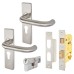 Medium Duty Euro Lock Door Handle on Backplate Fire Door Kit & Dorgard Holder - Stainless Steel