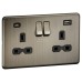 Knightsbridge 13A 2 Gang Screwless Type A/C USB Socket with 2 x USB - 4A - Antique Brass/Black