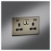 Knightsbridge 13A 2 Gang Screwless Type A/C USB Socket with 2 x USB - 4A - Antique Brass/Black