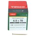 TIMCO Classic Pozi Countersunk Wood Screws - 4.5 x 70mm - Yellow Zinc - Pack of 200