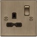 Knightsbridge 13A 1 Gang Double Pole Switched Socket - Antique Brass with Black Insert