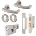 Heavy Duty Euro Lock Door Handle on Rose Fire Door Kit - Power Size 2-5 - Stainless Steel
