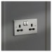 Knightsbridge 13A 2 Gang DP Switched Socket with Twin Earths - Brushed Chrome with Black Insert