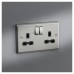 Knightsbridge 13A 2 Gang DP Switched Socket with Twin Earths - Brushed Chrome with Black Insert