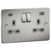 Knightsbridge 13A 2 Gang Flat Plate Type A/C USB Socket with 2 x USB - 4A - Brushed Chrome/Grey