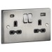 Knightsbridge 13A 2 Gang Square Edge Type A/C USB Socket with 2 x USB - 4A - Brushed Chrome/Black