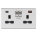 Knightsbridge 13A 2 Gang Type A/C Fastcharge USB Socket with 2 x USB - 4A - Brushed Chrome/Black