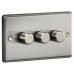 Knightsbridge 5-150W 3 Gang 2 Way Push On/Off Rotary Rounded Intelligent LED Dimmer - Brushed Chrome