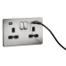 Knightsbridge 13A 2 Gang Screwless Type A/C USB Socket with 2 x USB - 4A - Brushed Chrome/Black