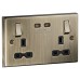 Knightsbridge 13A 2 Gang Square Edge Type C 65W Fastcharge USB Socket with 2 x USB - Antique Brass