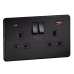 Knightsbridge 13A 2 Gang Type A/QC18W Type C/PD45W USB Socket with 2 x USB - Matt Black/Black
