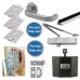 Medium Duty Latch Door Handle on Rose Fire Door Kit & Dorgard Holder - Stainless Steel
