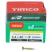 TIMCO C2 Strong-Fix Pozi Double Countersunk Wood Screws - 3.5 x 20mm - Yellow Zinc - Pack of 200
