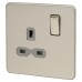 Knightsbridge 13A 1 Gang Screwless Flat Plate DP Switched Socket - Brushed Chrome with Grey Insert