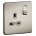 Knightsbridge 13A 1 Gang Screwless Flat Plate DP Switched Socket - Brushed Chrome with Grey Insert