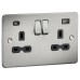 Knightsbridge 13A 2 Gang Flat Plate Type A/C USB Socket with 2 x USB - 4A - Brushed Chrome/Black