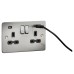 Knightsbridge 13A 2 Gang Flat Plate Type A/C USB Socket with 2 x USB - 4A - Brushed Chrome/Black