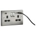 Knightsbridge 13A 2 Gang Round Edge Type A/C USB Socket with 2 x USB - 4A - Brushed Chrome/Black