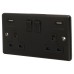 Eurolite Enhance Decorative 13A 2 Gang USB Socket with 2 x USB - 3.1A - Matt Black/Black Inserts