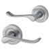Exel Satin Chrome Scroll Door Handles on Round Rose 